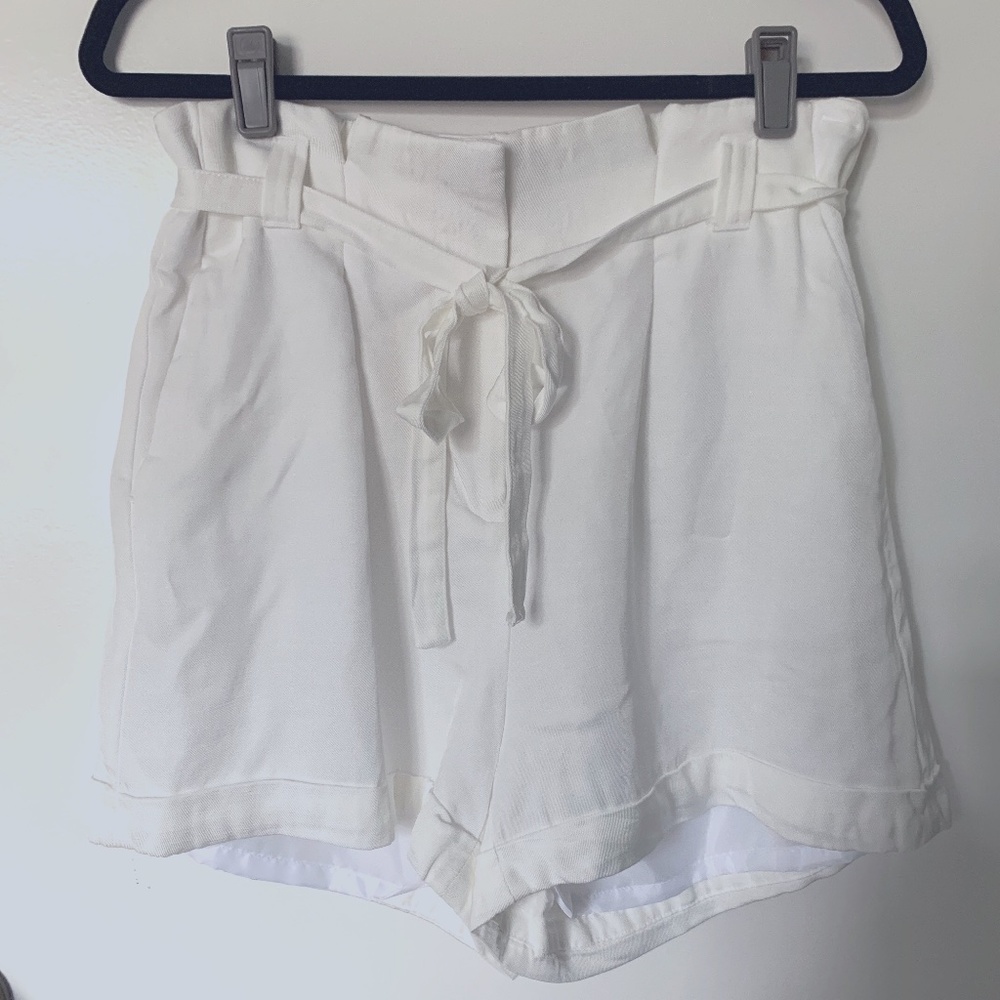 Express White Lightweight Linen Blend Lined Shorts